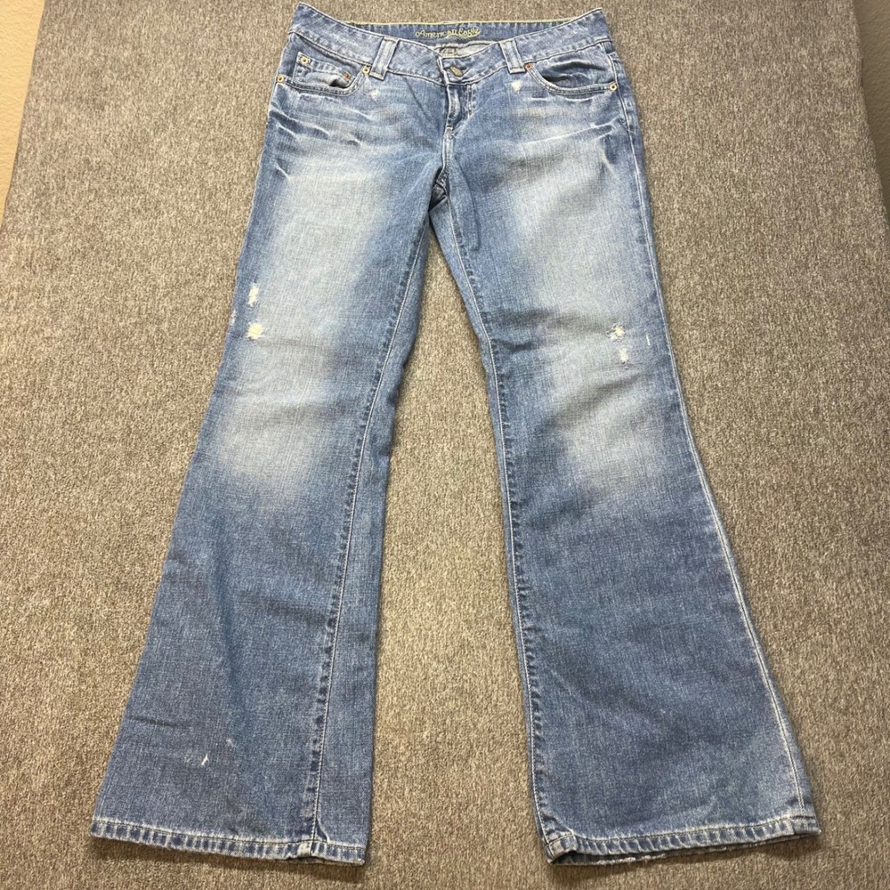 American Eagle Boyfriend 77 Jeans Womens 10 Reg Blue Distressed Low Rise Denim